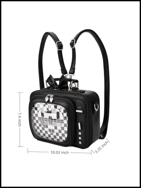 Retro TV Shaped Ita Bag Pin Display Backpack Crossbody with 2 Inserts